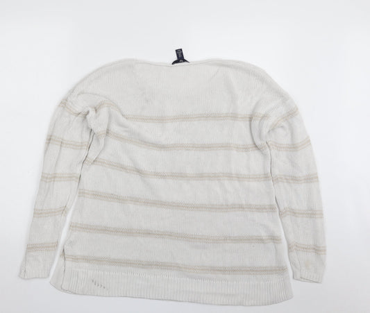 Gap Womens White Round Neck Striped 100% Cotton Pullover Jumper Size XL
