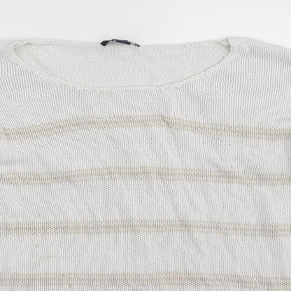 Gap Womens White Round Neck Striped 100% Cotton Pullover Jumper Size XL