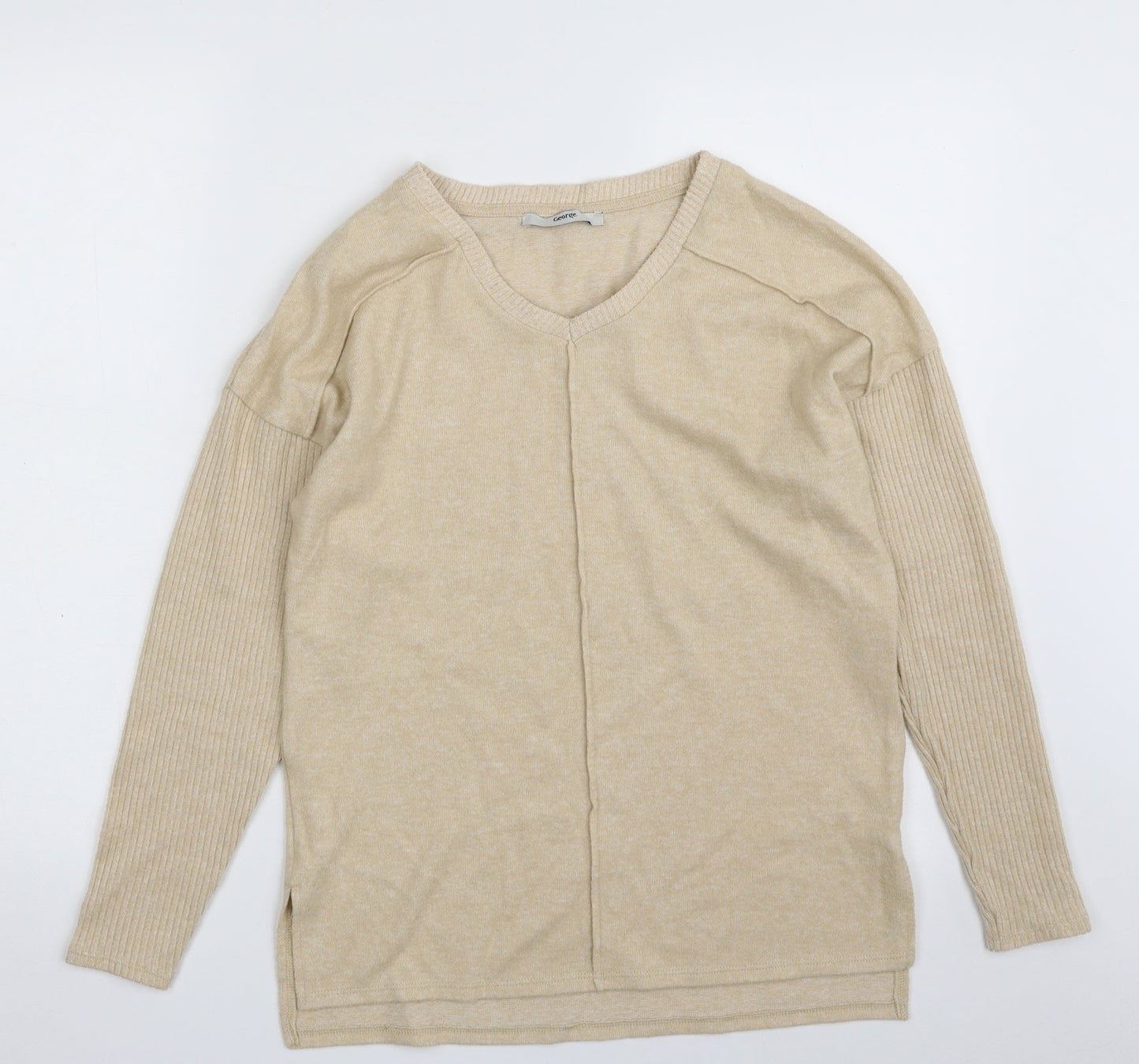 George Womens Beige V-Neck  Polyester Pullover Jumper Size S