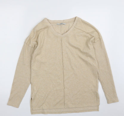 George Womens Beige V-Neck  Polyester Pullover Jumper Size S