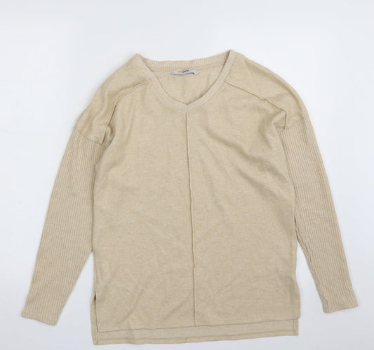 George Womens Beige V-Neck  Polyester Pullover Jumper Size S