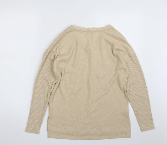 George Womens Beige V-Neck  Polyester Pullover Jumper Size S
