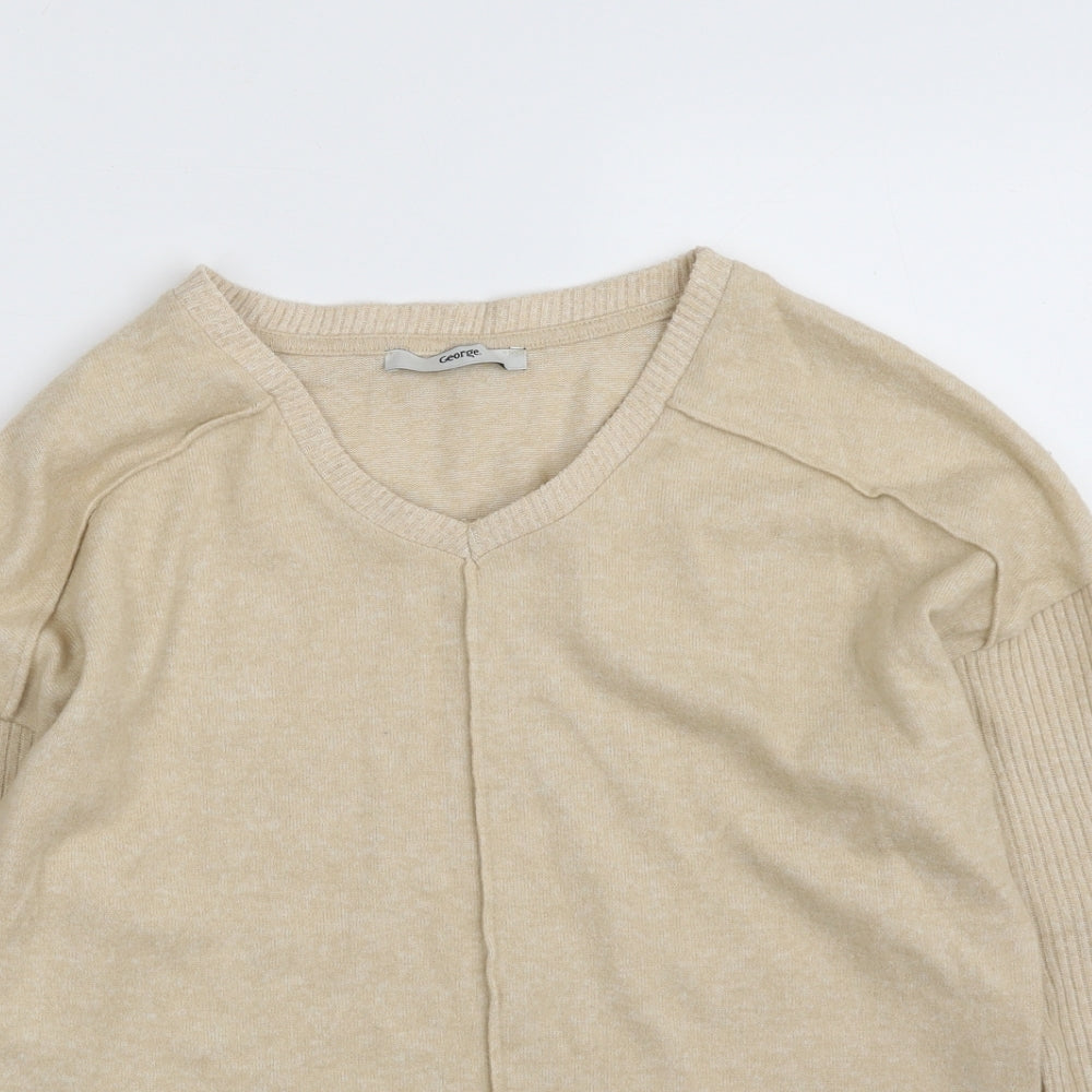 George Womens Beige V-Neck  Polyester Pullover Jumper Size S