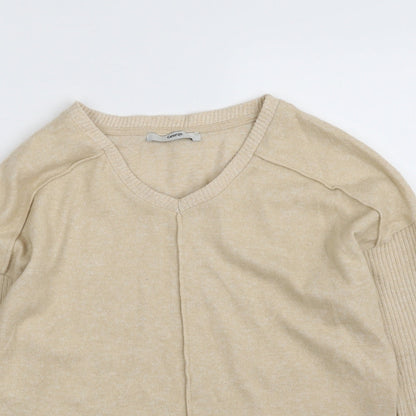 George Womens Beige V-Neck  Polyester Pullover Jumper Size S