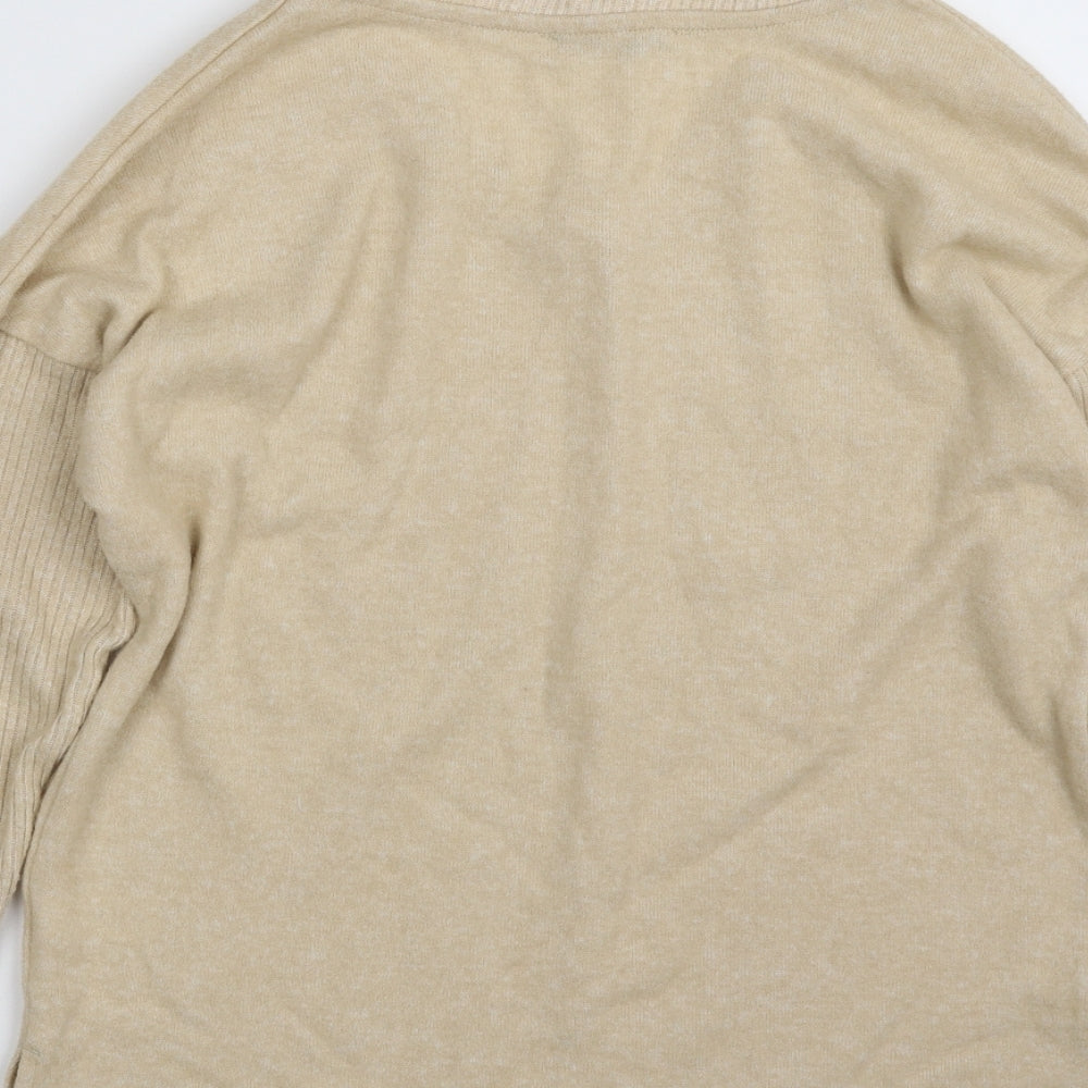 George Womens Beige V-Neck  Polyester Pullover Jumper Size S
