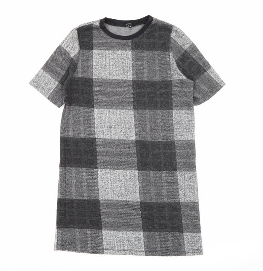 River Island Womens Grey Check Polyester Jumper Dress  Size 8  Crew Neck