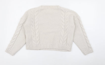 Primark Girls Ivory Crew Neck  Acrylic Pullover Jumper Size 12-13 Years