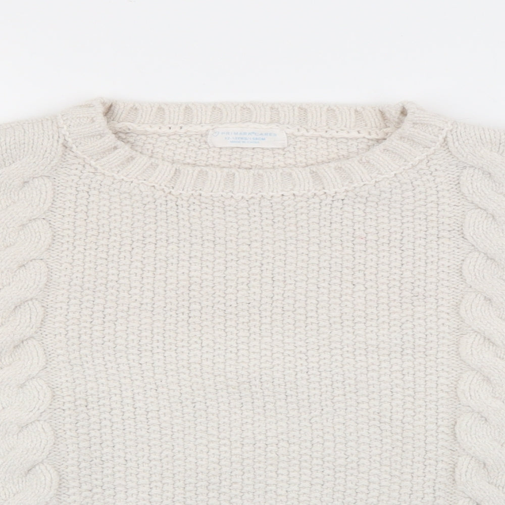 Primark Girls Ivory Crew Neck  Acrylic Pullover Jumper Size 12-13 Years