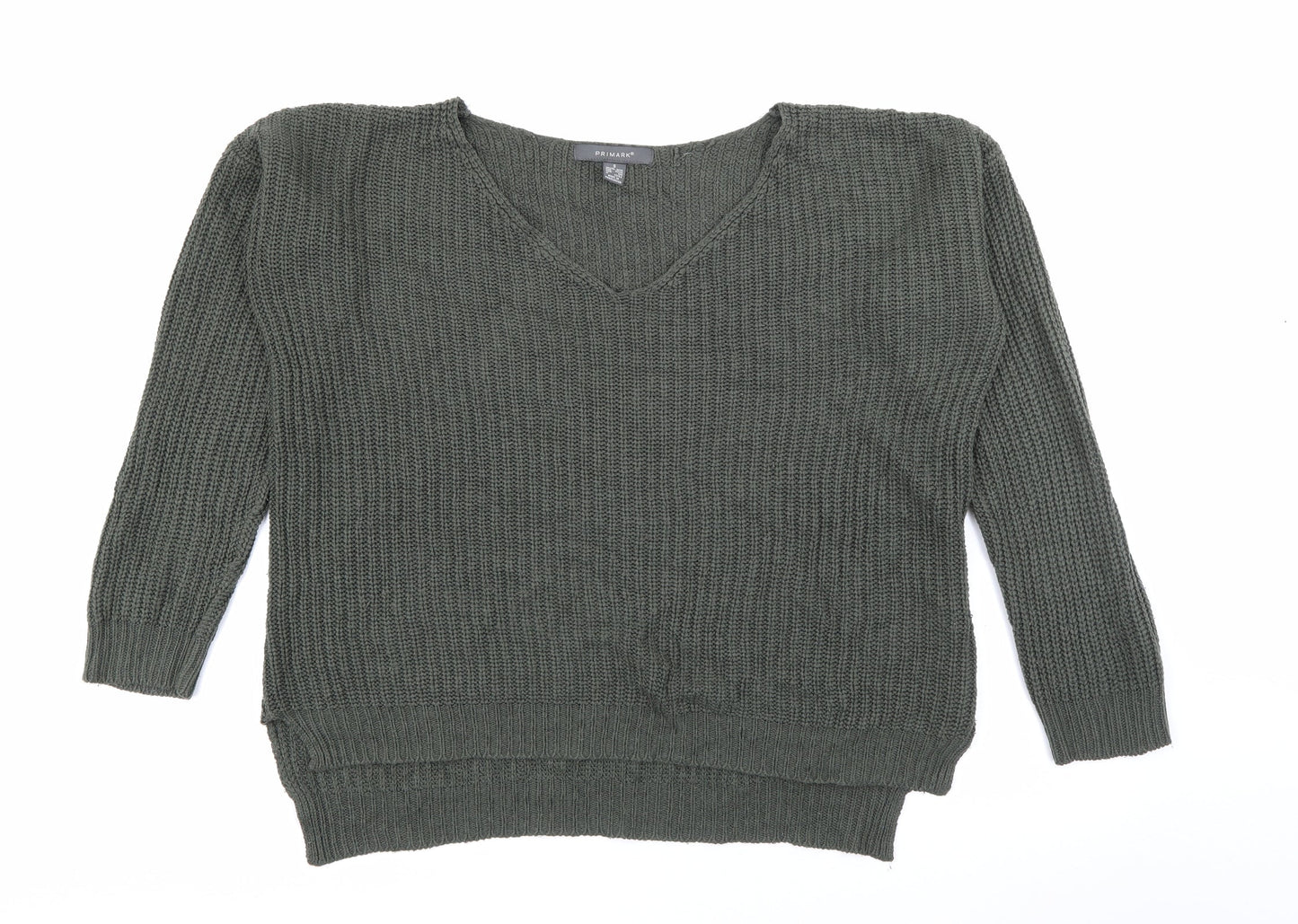 Primark Womens Green V-Neck  Acrylic Pullover Jumper Size S