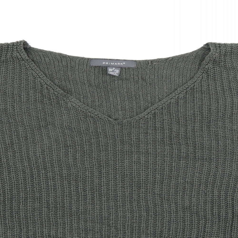 Primark Womens Green V-Neck  Acrylic Pullover Jumper Size S