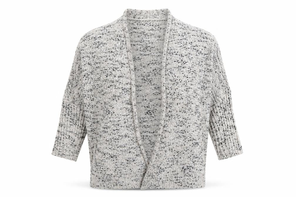 Front view of Primark women’s ivory v-neck polyester cardigan jumper, size UK 10