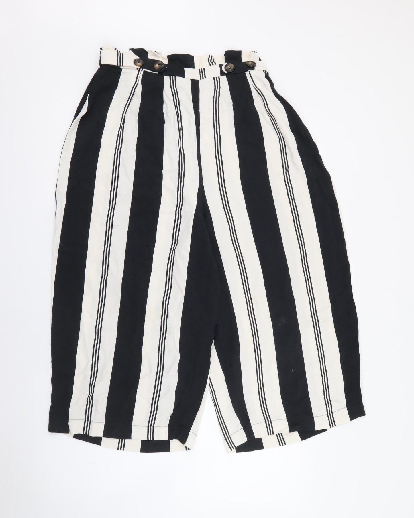 F&F Womens Black Striped Viscose Trousers  Size 14 L20 in Regular