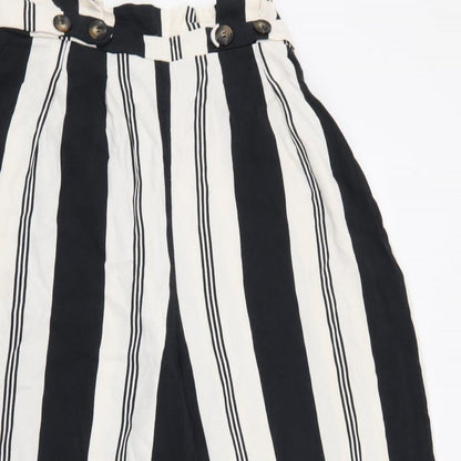 F&F Womens Black Striped Viscose Trousers  Size 14 L20 in Regular