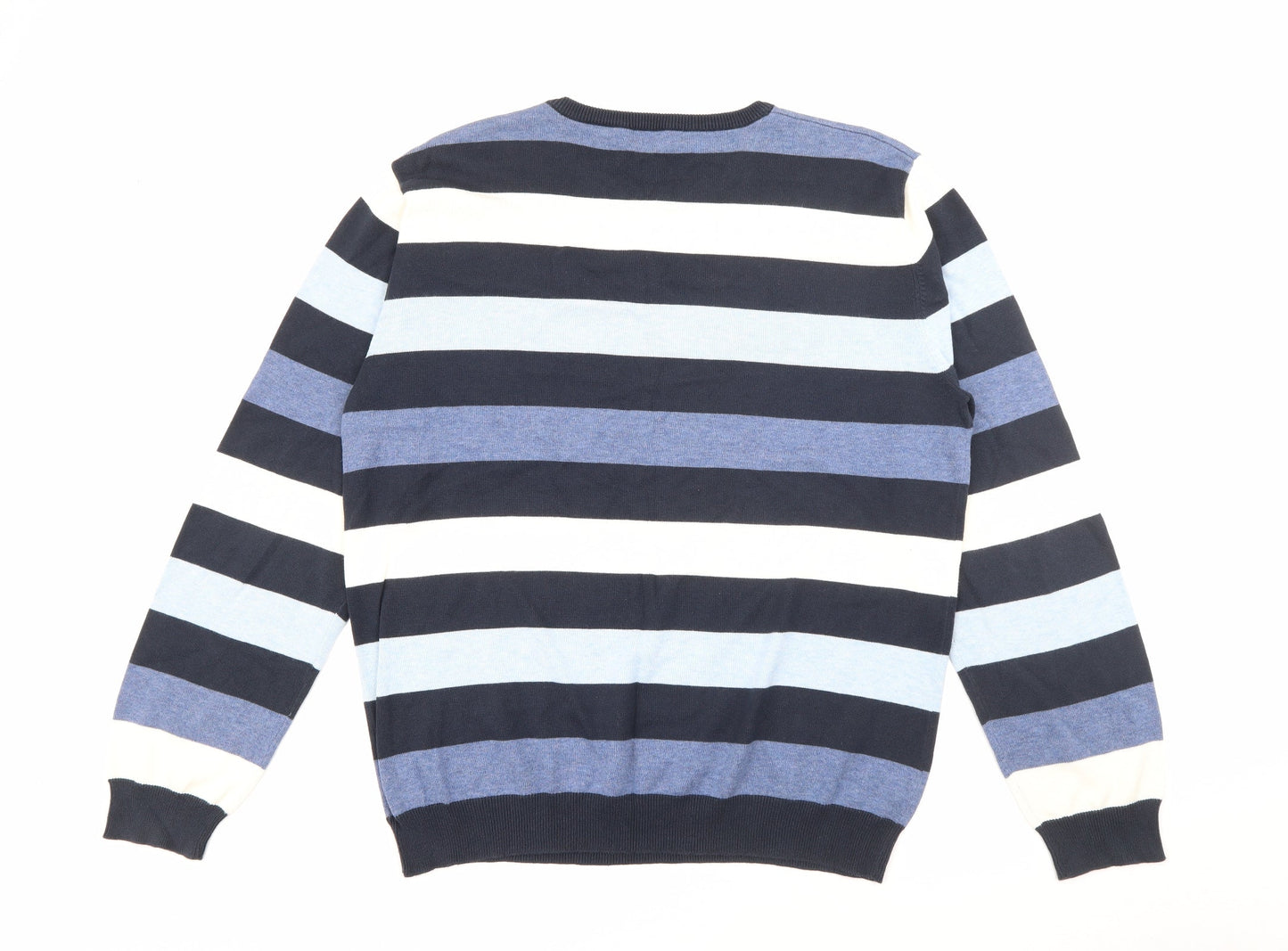 New Look Mens Blue Crew Neck Striped Cotton Pullover Jumper Size L