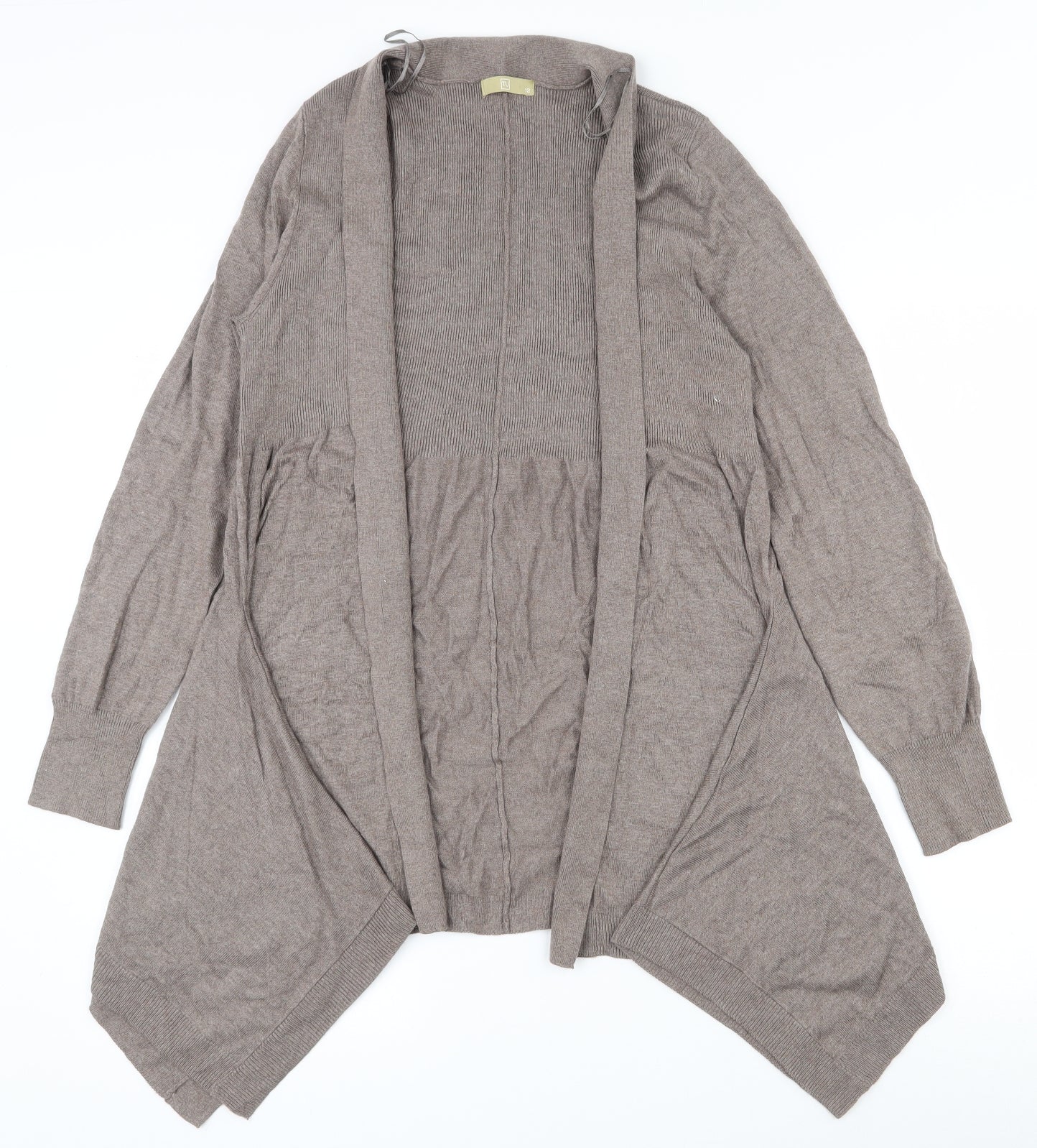 TU Womens Brown V-Neck  Cotton Cardigan Jumper Size 12
