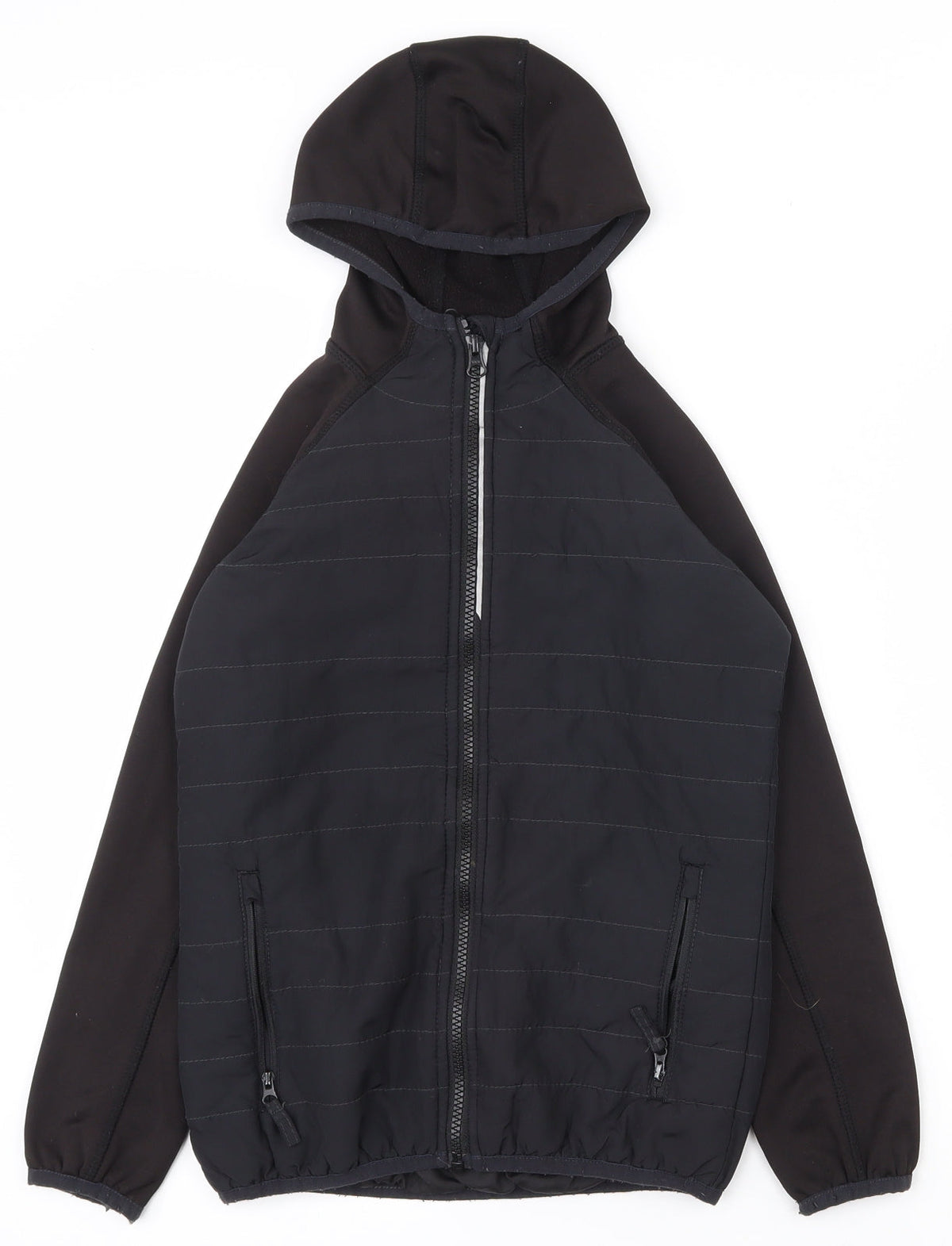 Additional front view of Crane boys’ black jacket coat, size 9-10, years zip
