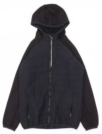 Additional front view of Crane boys’ black jacket coat, size 9-10, years zip