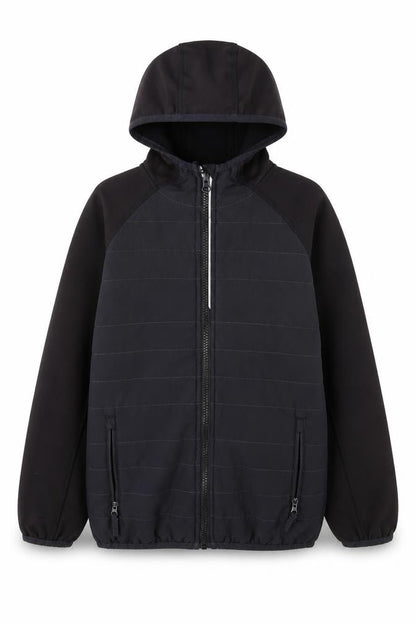 Front view of Crane boys’ black jacket coat, size 9-10, years zip