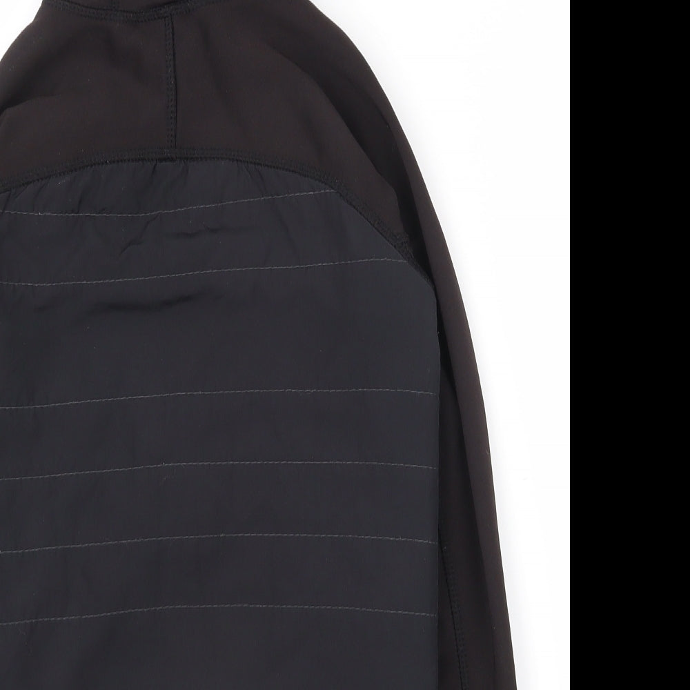 Brand and care label for Crane boys’ black jacket coat, size 9-10, years zip