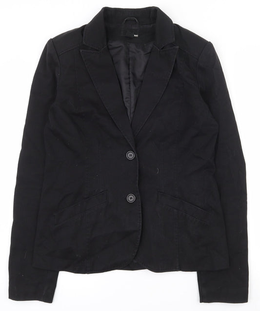 H&M Womens Black  100% Cotton Jacket Suit Jacket Size 12   - Shoulder pads