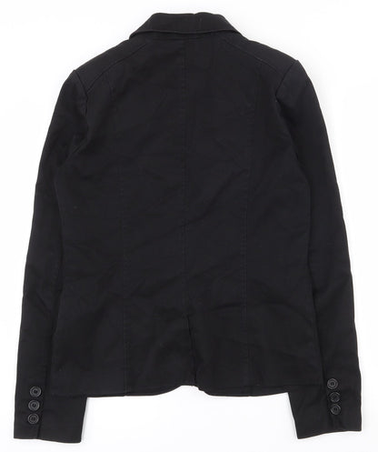 H&M Womens Black  100% Cotton Jacket Suit Jacket Size 12   - Shoulder pads