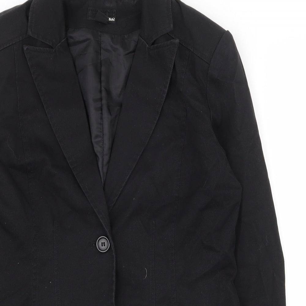 H&M Womens Black  100% Cotton Jacket Suit Jacket Size 12   - Shoulder pads
