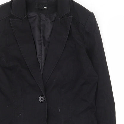 H&M Womens Black  100% Cotton Jacket Suit Jacket Size 12   - Shoulder pads