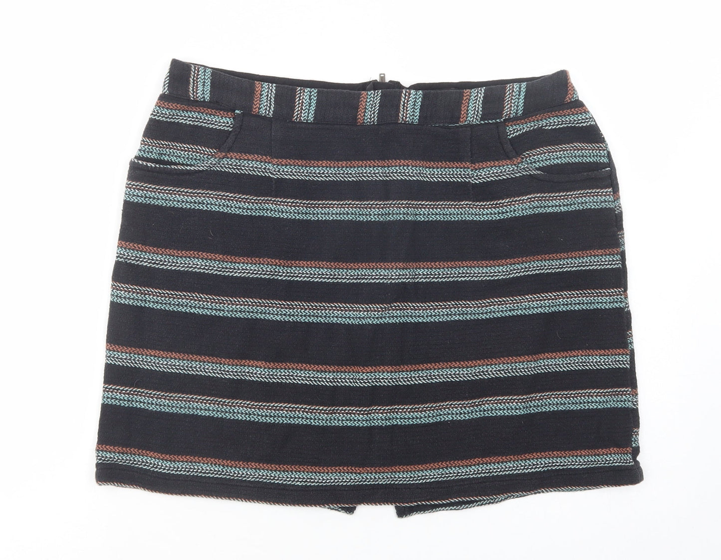 Papaya Womens Black Striped Cotton Mini Skirt Size 14   Zip