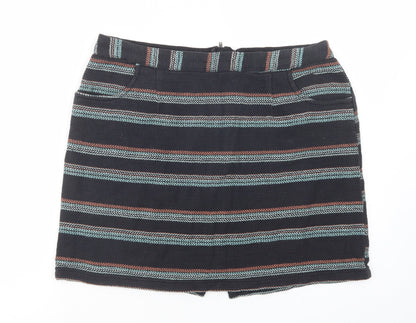 Papaya Womens Black Striped Cotton Mini Skirt Size 14   Zip
