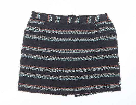 Papaya Womens Black Striped Cotton Mini Skirt Size 14   Zip