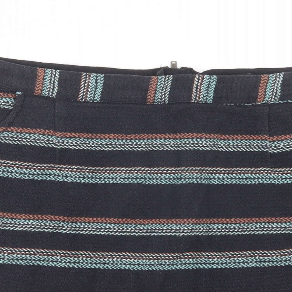 Papaya Womens Black Striped Cotton Mini Skirt Size 14   Zip
