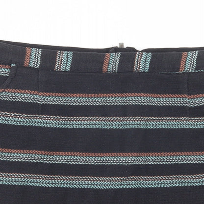 Papaya Womens Black Striped Cotton Mini Skirt Size 14   Zip