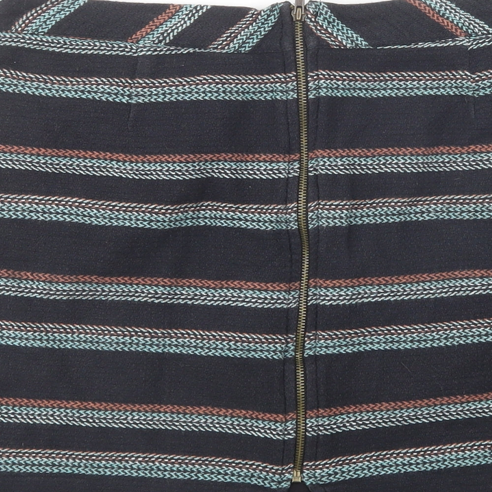 Papaya Womens Black Striped Cotton Mini Skirt Size 14   Zip