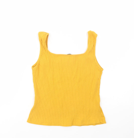 SheIn Womens Yellow  Cotton Basic Tank Size L Square Neck