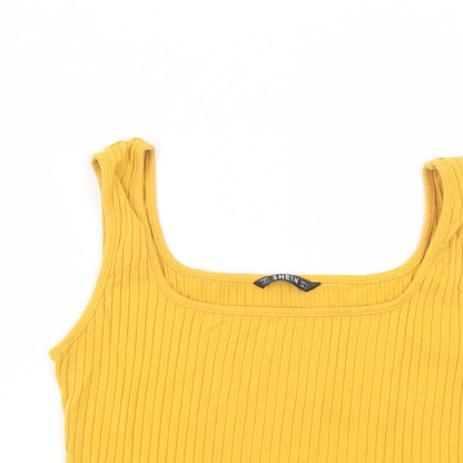 SheIn Womens Yellow  Cotton Basic Tank Size L Square Neck