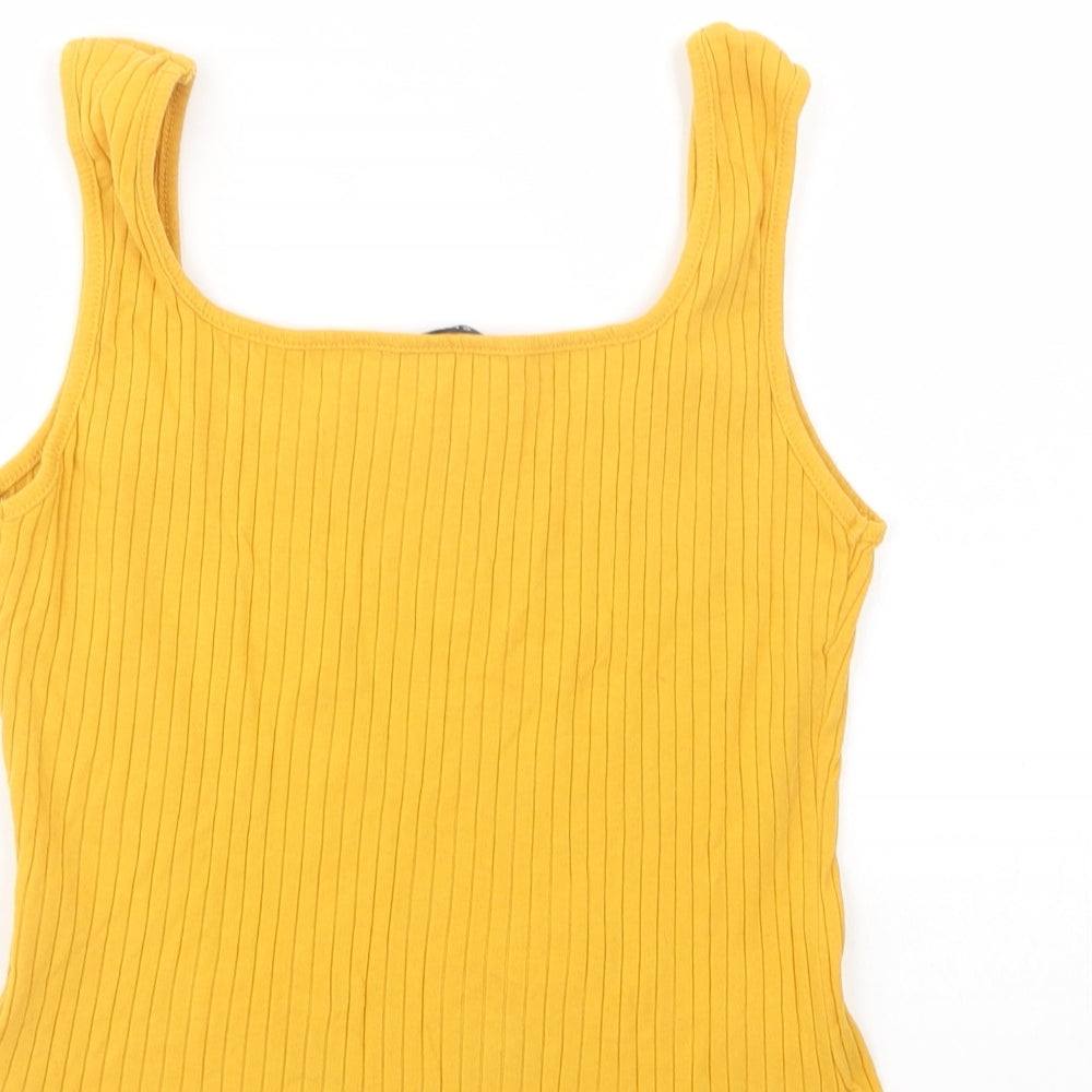 SheIn Womens Yellow  Cotton Basic Tank Size L Square Neck