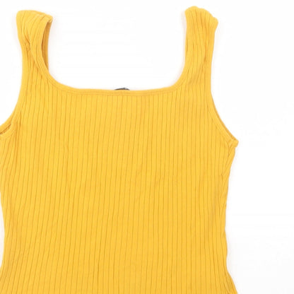 SheIn Womens Yellow  Cotton Basic Tank Size L Square Neck