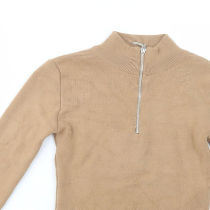 Boohoo Womens Beige Mock Neck  Acrylic Pullover Jumper Size S