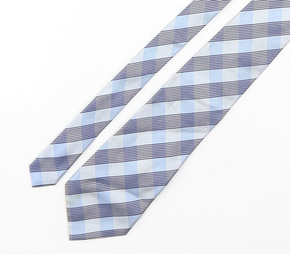Racing Green  Mens Blue Plaids & Checks Silk Pointed Tie One Size