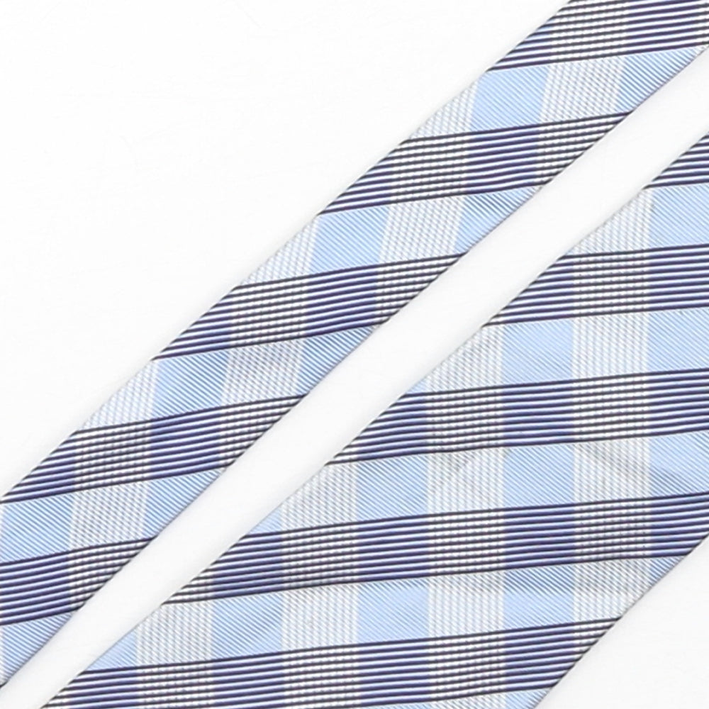 Racing Green  Mens Blue Plaids & Checks Silk Pointed Tie One Size