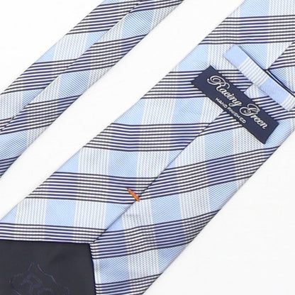 Racing Green  Mens Blue Plaids & Checks Silk Pointed Tie One Size
