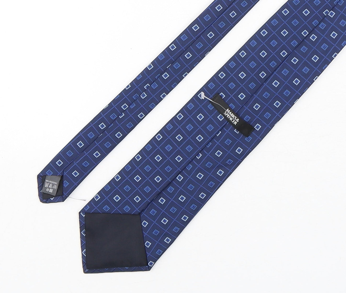 Marks and Spencer Mens Blue Geometric Polyester Pointed Tie One Size