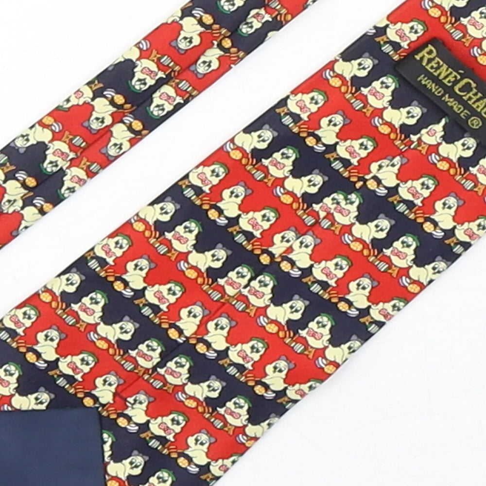 Rene Chagal Mens Multicoloured Geometric Silk Pointed Tie One Size - Bird Print