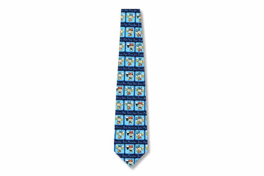 Front view of BubbleGum men’s blue geometric polyester pointed tie one size