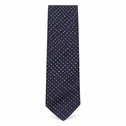 Front view of Man Of La men’s multicoloured polka dot silk pointed tie one size