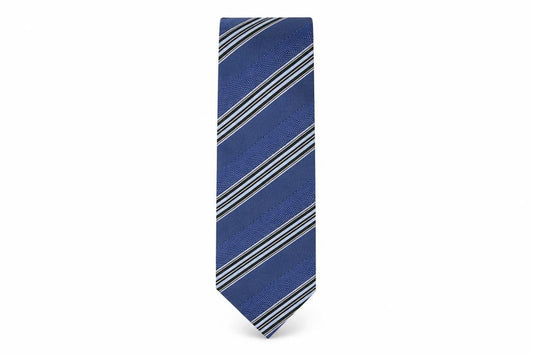 Front view of Slaters men’s blue striped silk pointed tie one size