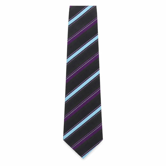 Front view of Vintage men’s multicoloured striped polyester pointed tie one size