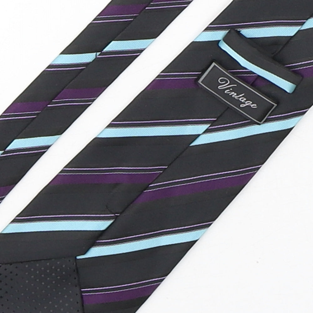 Vintage Mens Multicoloured Striped Polyester Pointed Tie One Size