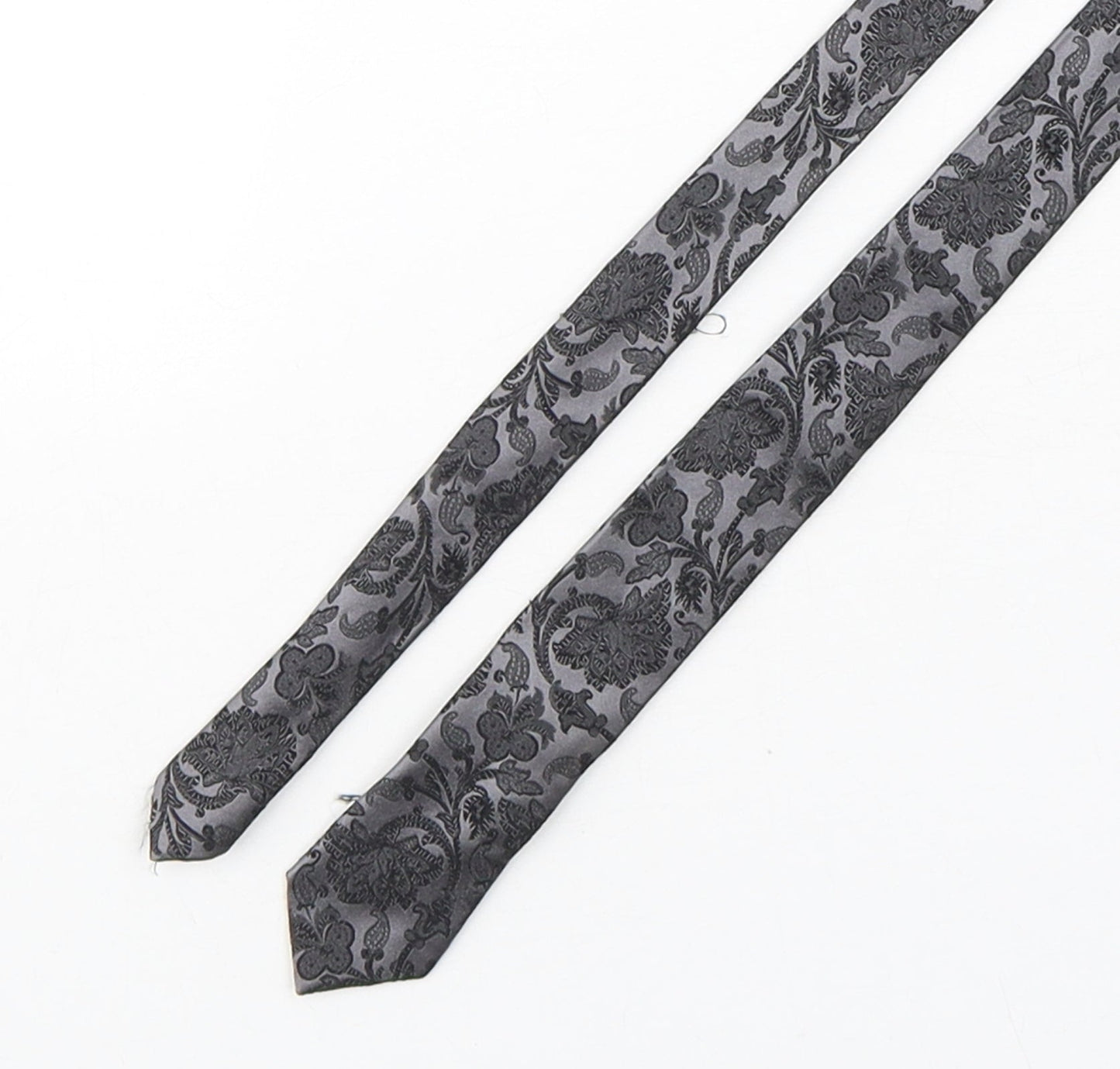 River Island  Mens Grey Paisley Silk Pointed Tie One Size