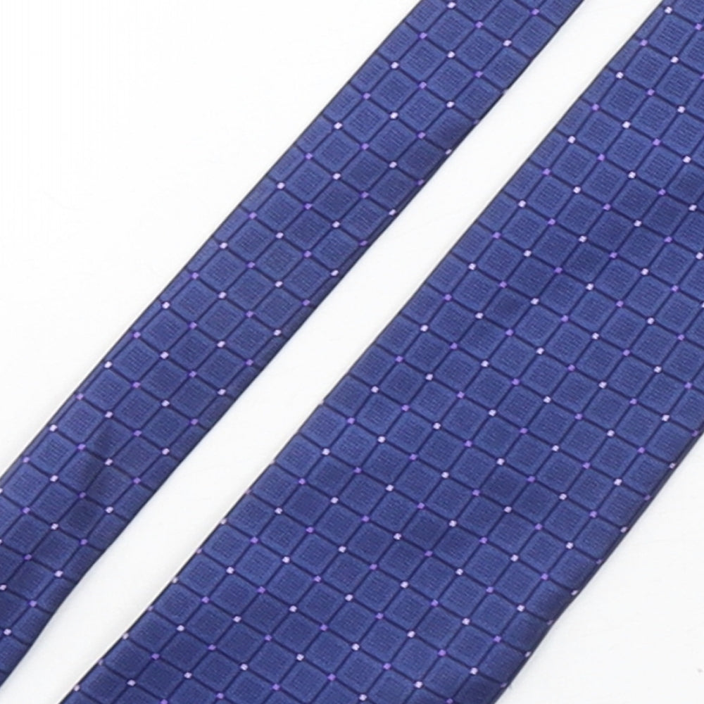 Paolo Vincente Mens Blue Geometric Silk Pointed Tie One Size